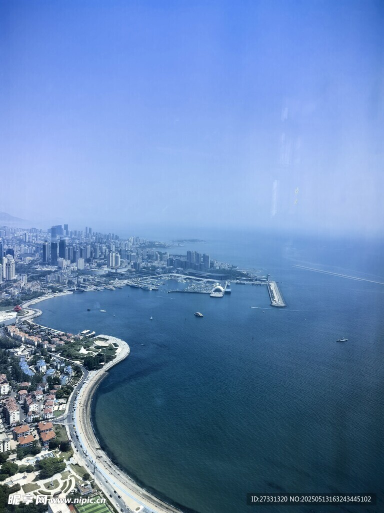 城市海滨风光俯瞰美景