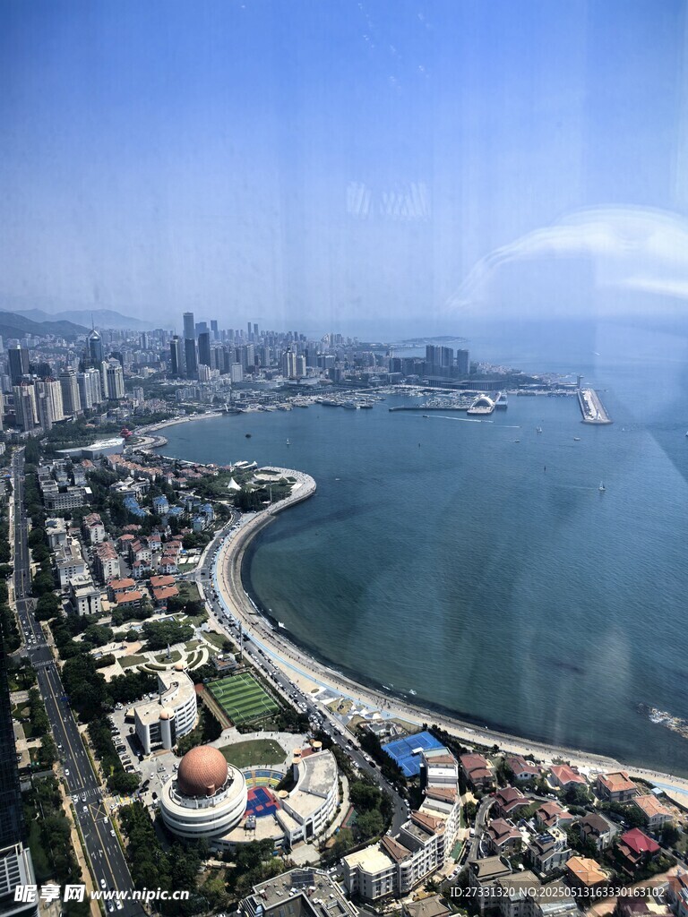 城市海滨风光俯瞰美景