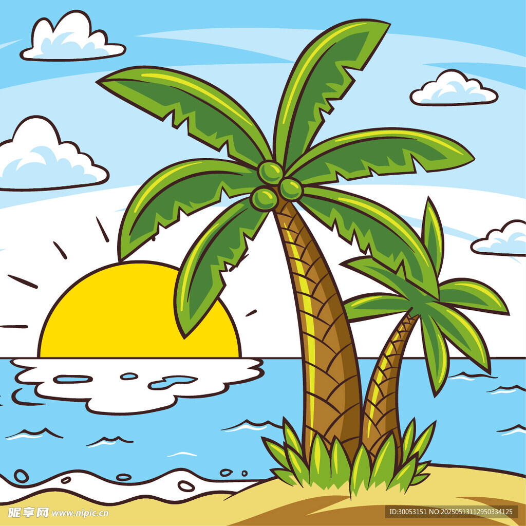 夏日海边椰树风景图
