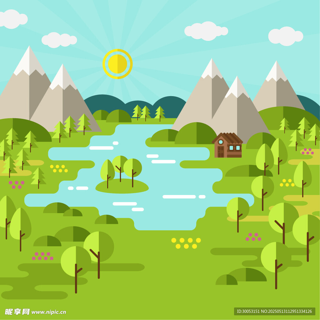 美丽田园山水风光图景