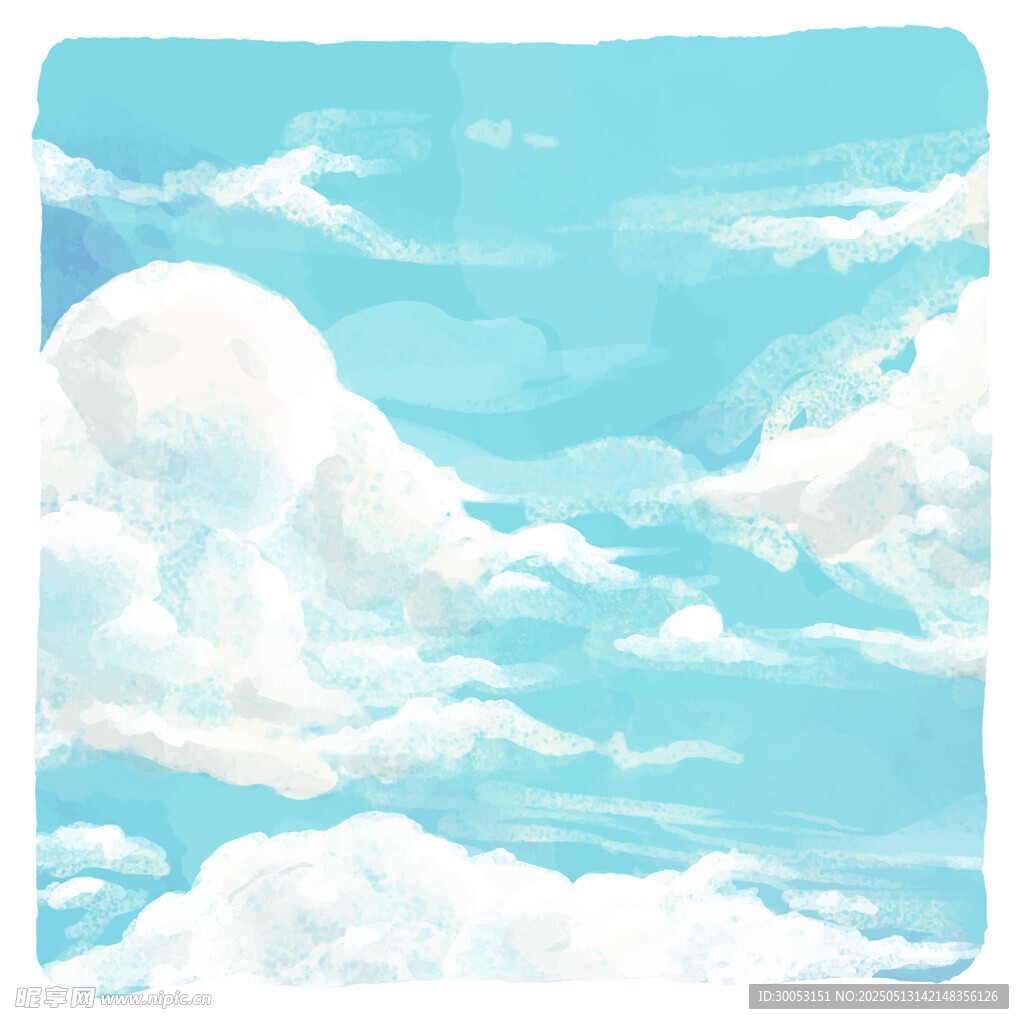 蓝天白云梦幻插画背景