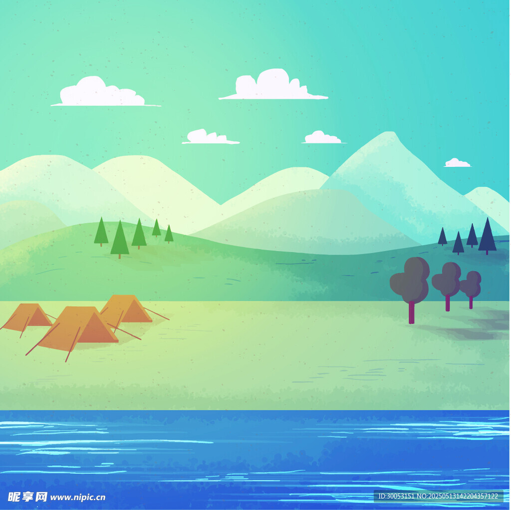 湖畔露营美景