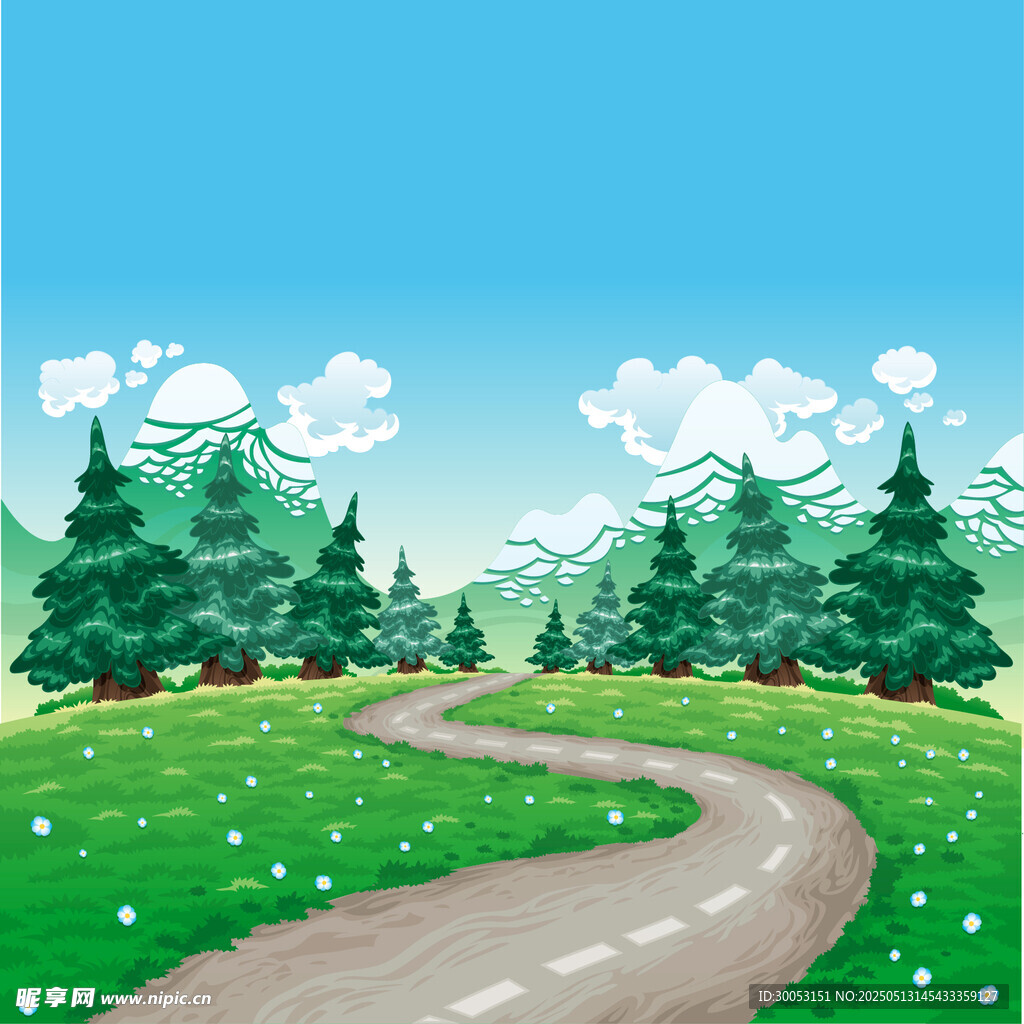 蜿蜒小路旁的翠绿山林