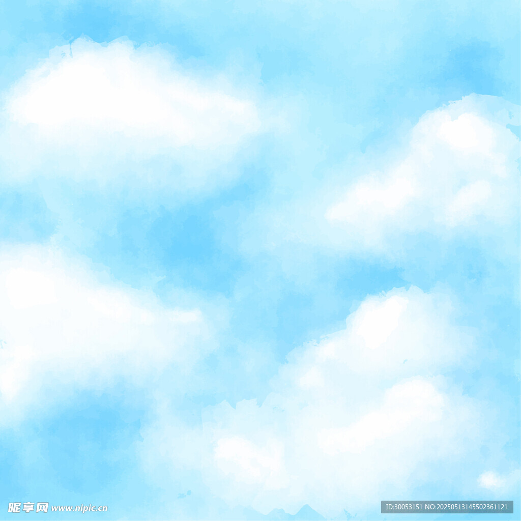 蓝天白云水彩背景图
