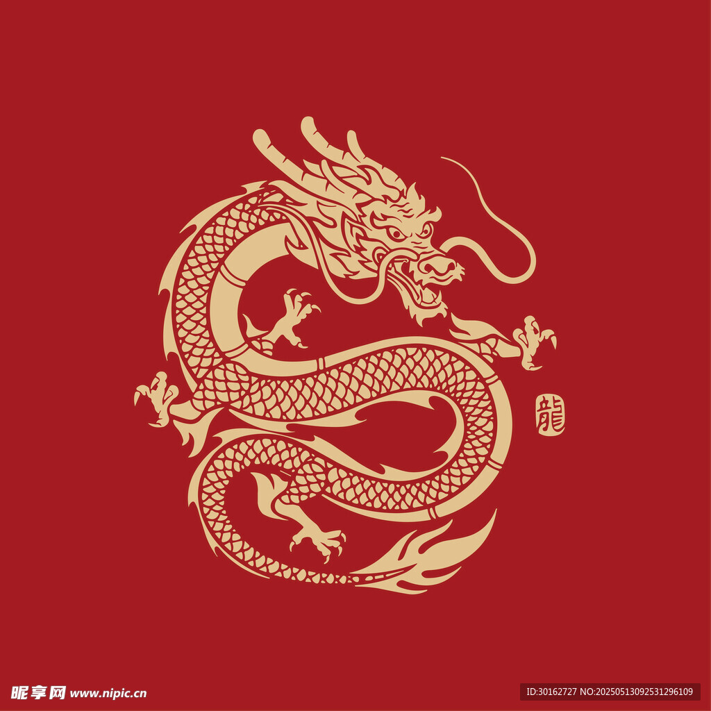 中式红底金色祥龙图案
