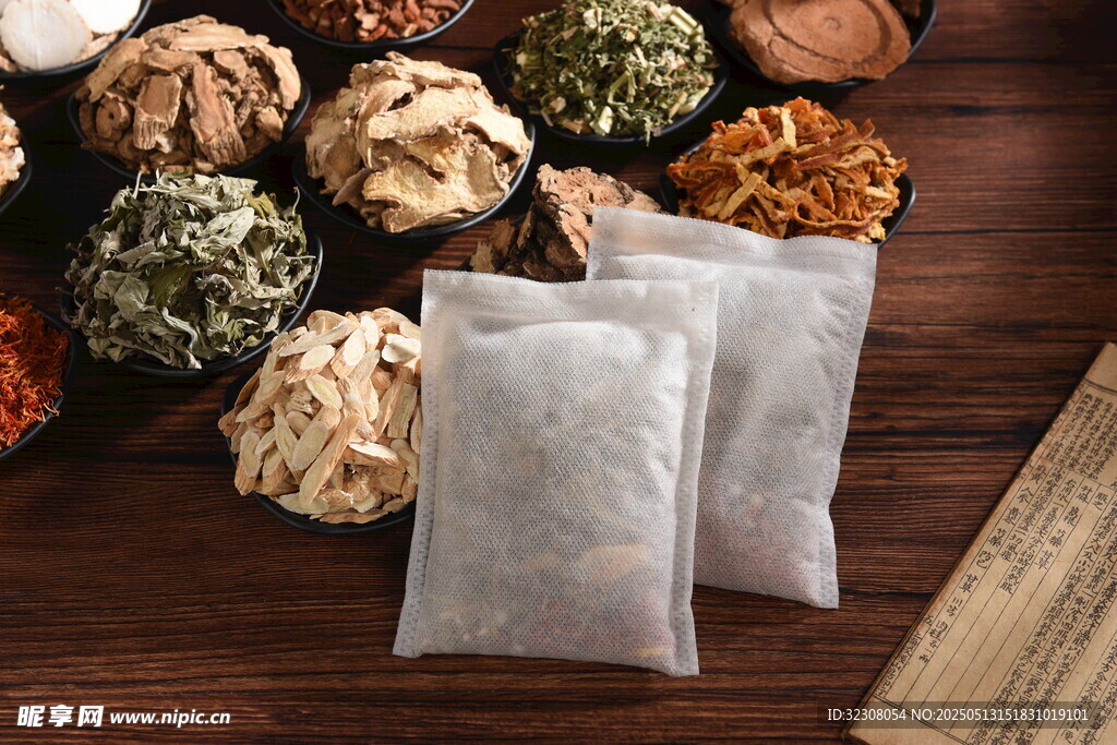 天然花草茶包与原料展示
