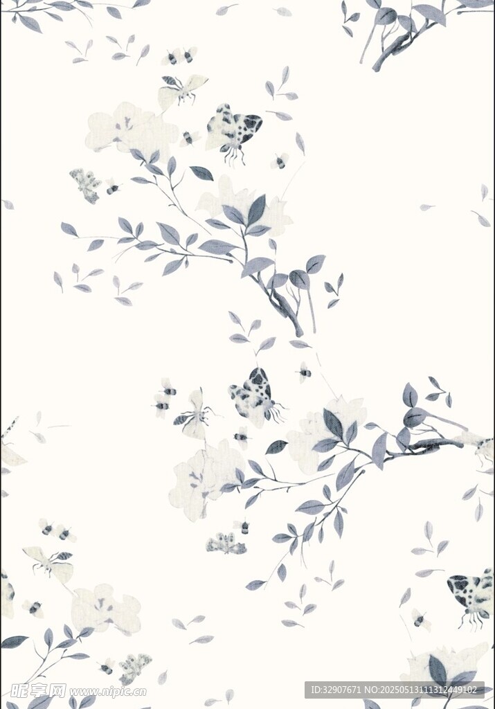 杏底树叶蝴蝶印花