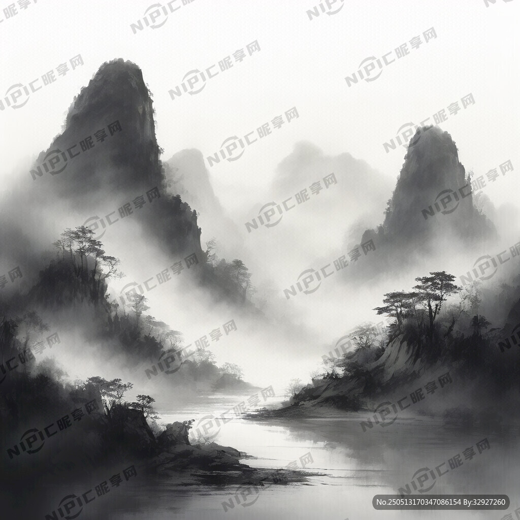 山谷 中国风 中国画 山水