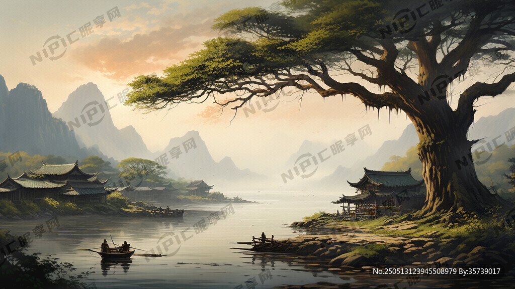一方宁静祥和的世外桃源画面中古