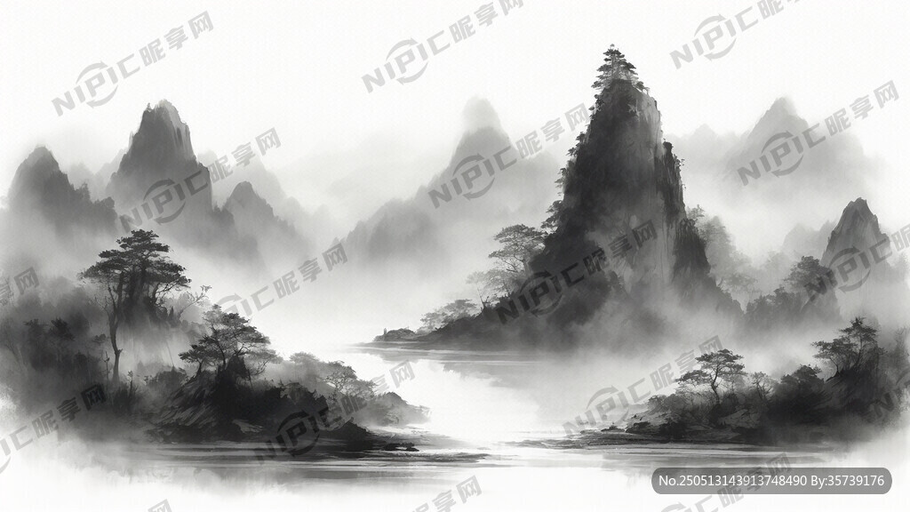 山谷 中国风 中国画 山水