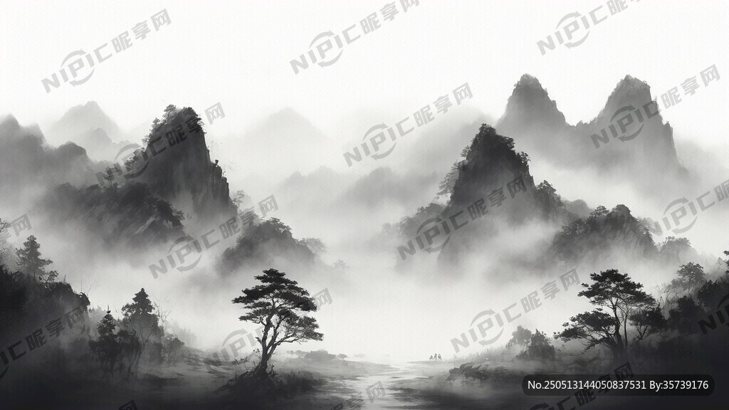山谷 中国风 中国画 山水