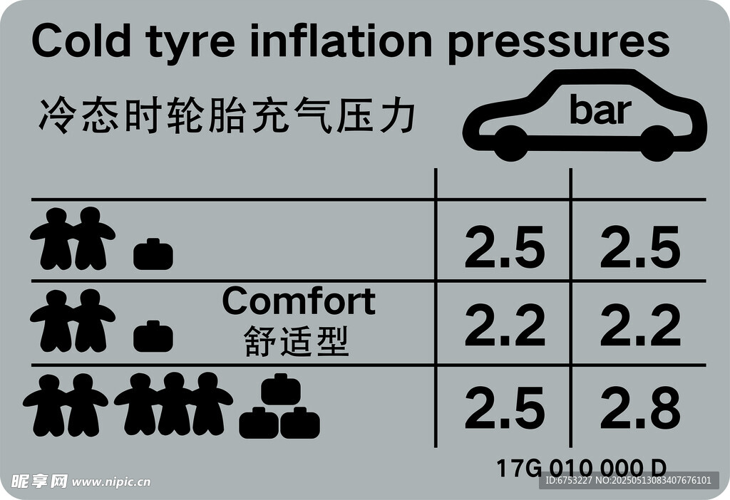冷态时轮胎充气压力