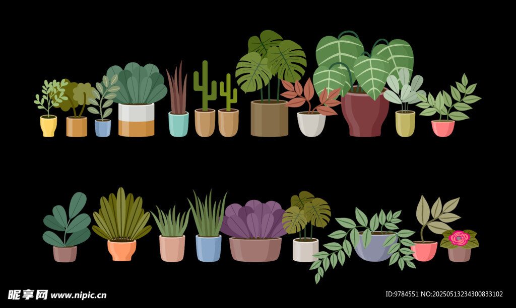 多彩盆栽植物插画集合