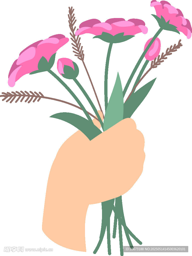 手捧粉色花卉插画