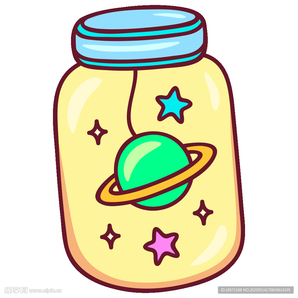 星球星星装饰的可爱罐子