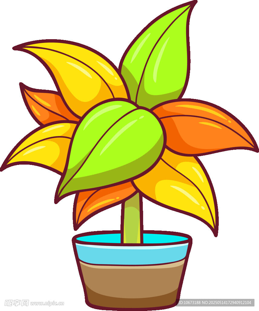 盆栽多彩植物插画