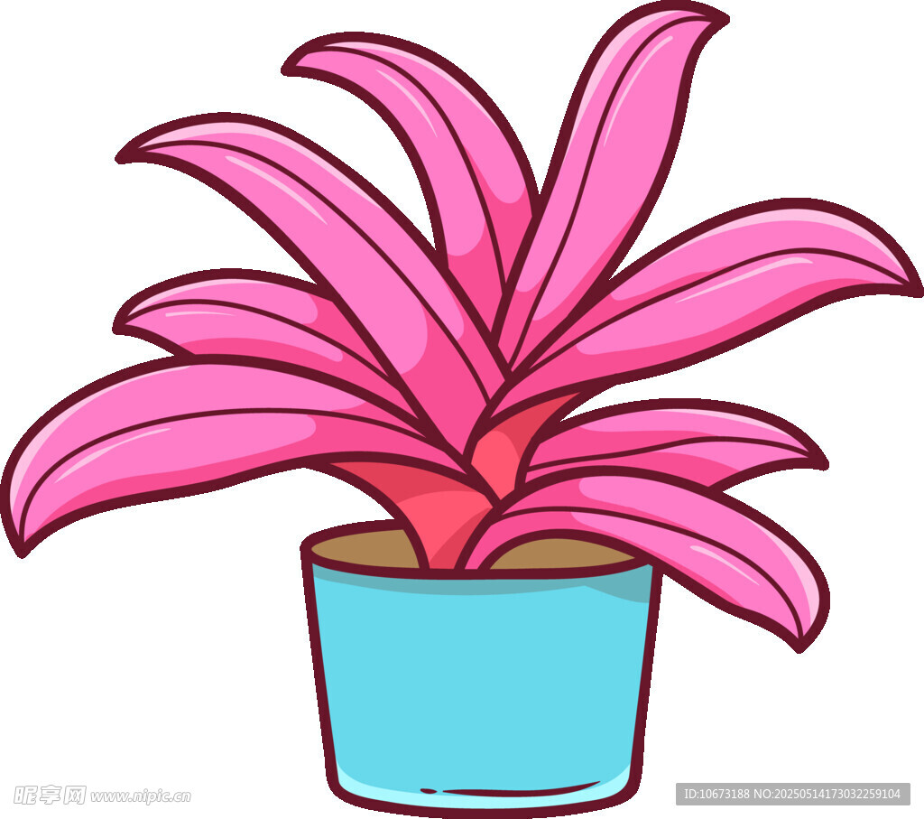 粉色盆栽植物插画