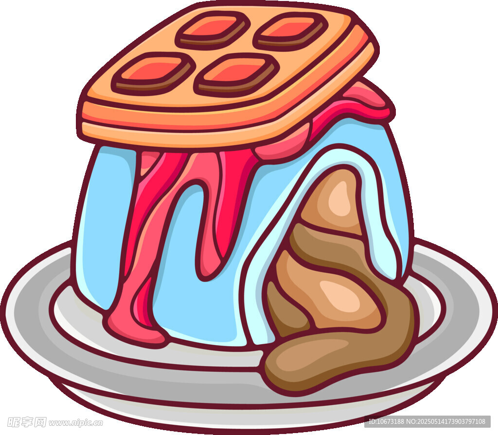 华夫饼冰淇淋甜点插画