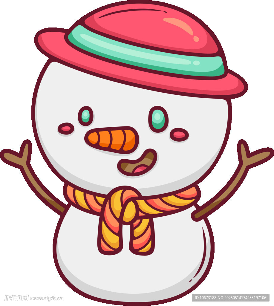可爱雪人戴着帽子和围巾