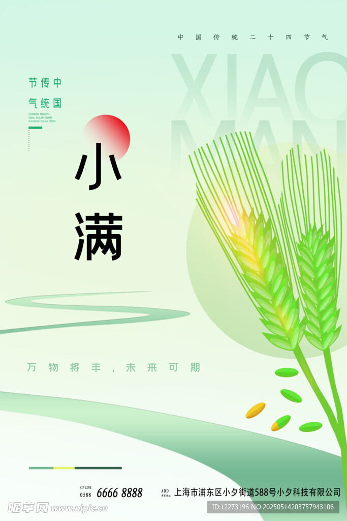 小满节气清新插画海报