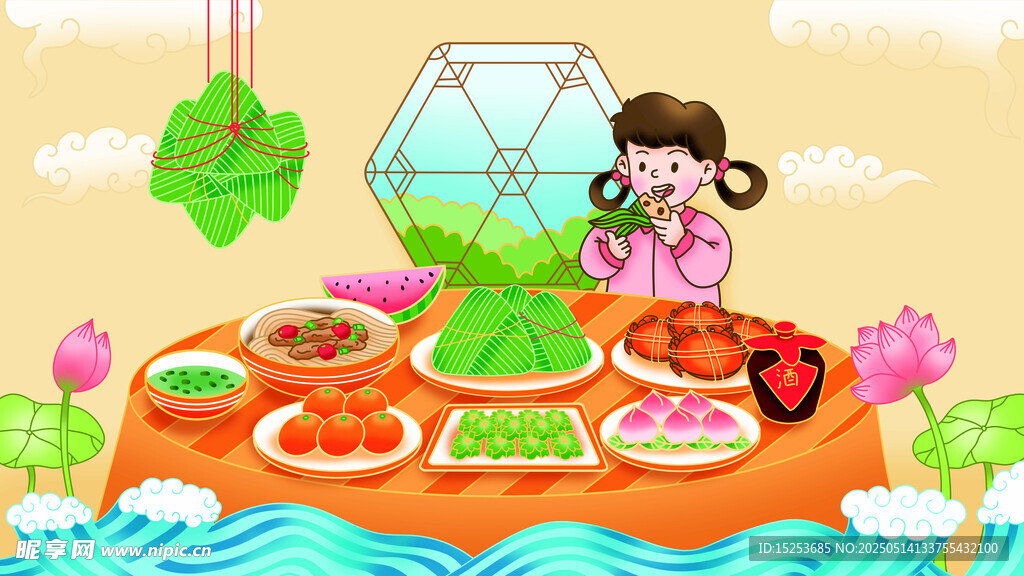 女孩在美食岛屿上的欢乐时光