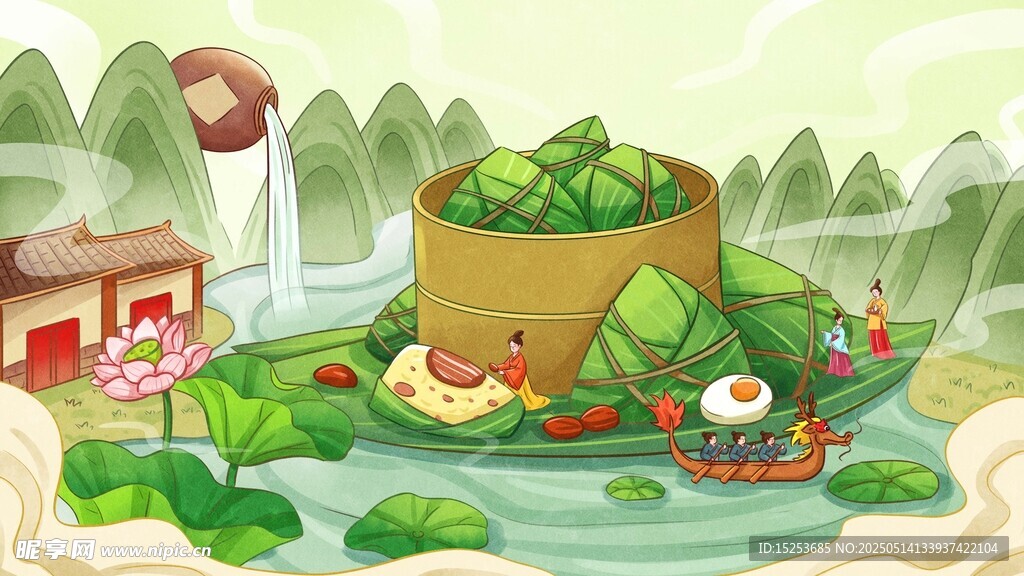 夏日荷塘童趣场景