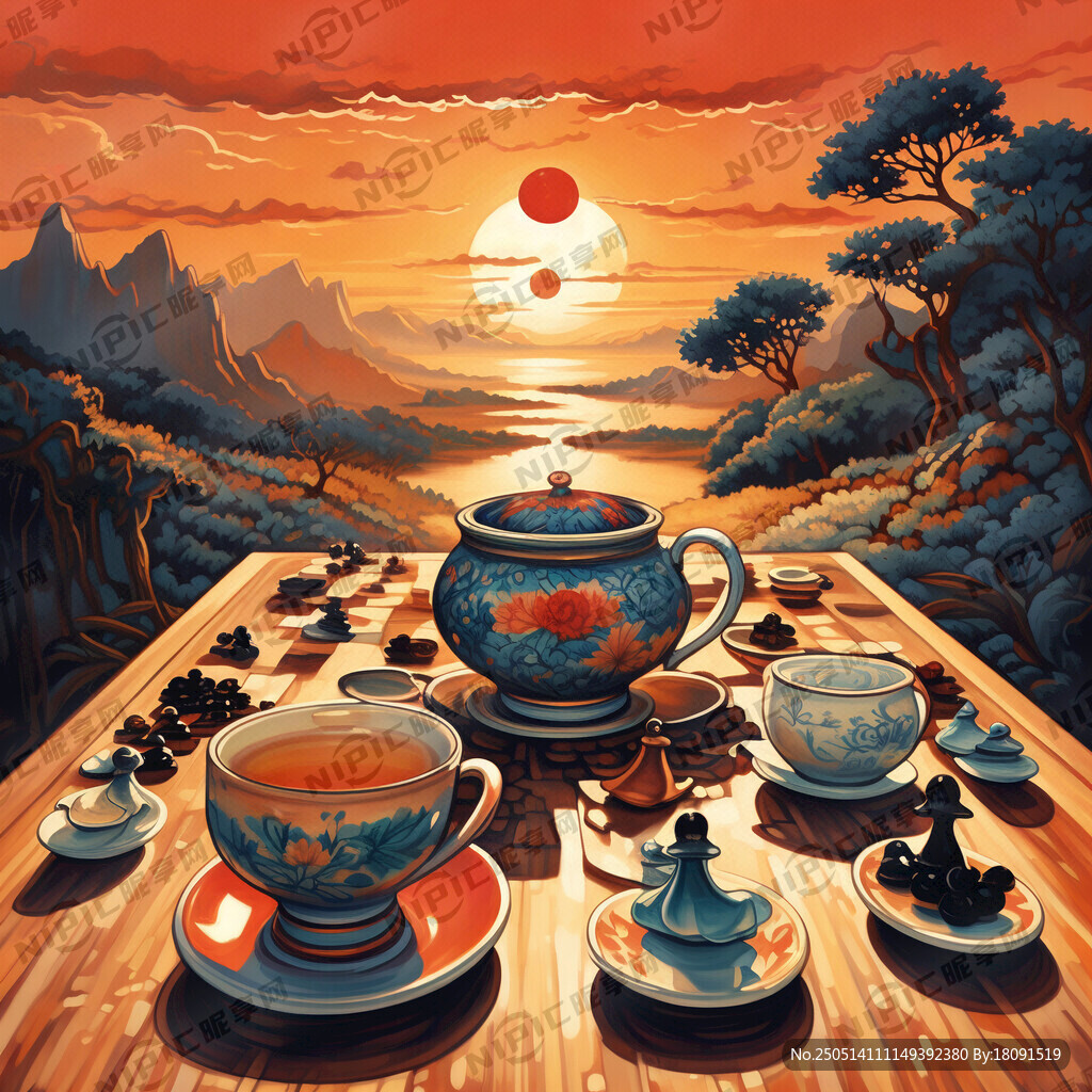 太阳 茶桌 棋子简笔画