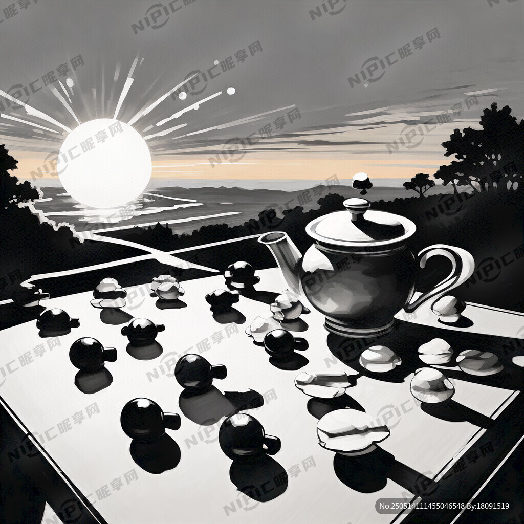 太阳 茶桌 棋子 黑白色系