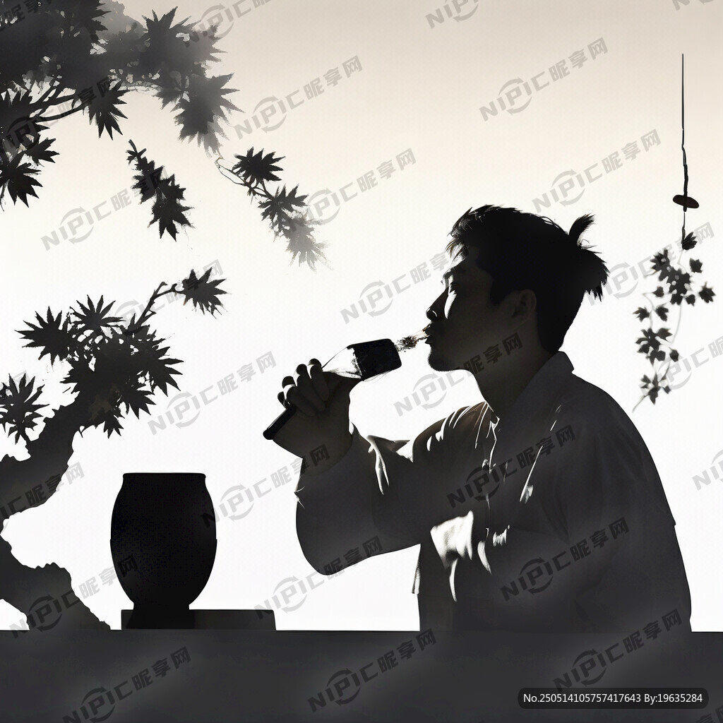 男孩喝啤酒剪影