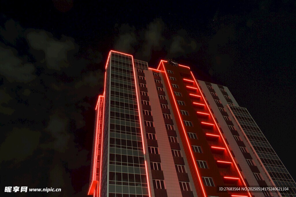 夜间高楼霓虹灯光秀