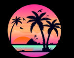 热带海滨日落棕榈树美景