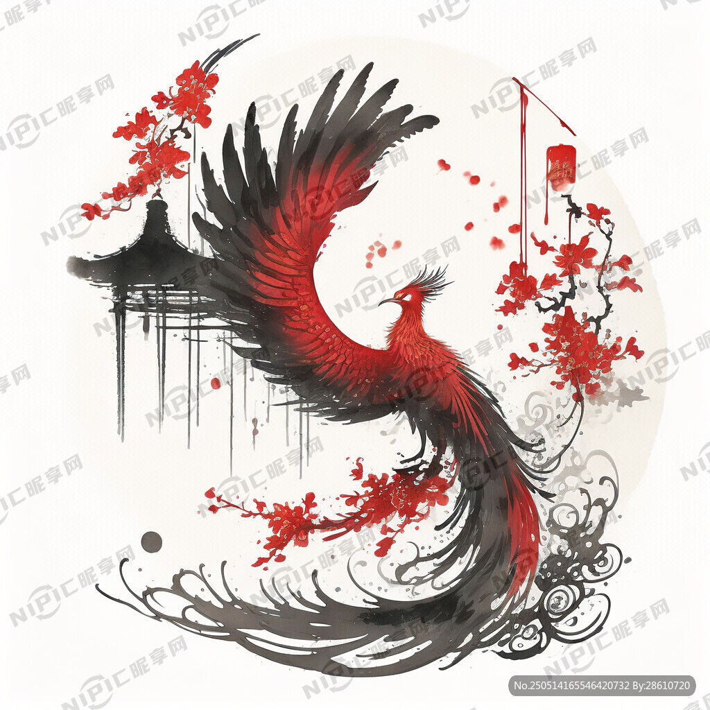 中国风  水墨洗  楼阁   