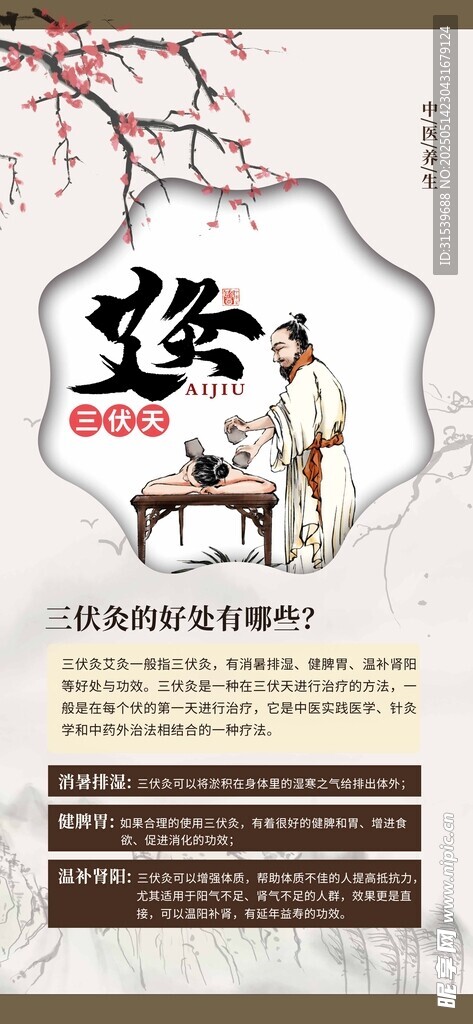 夏天三伏天中医养生艾灸宣传海报