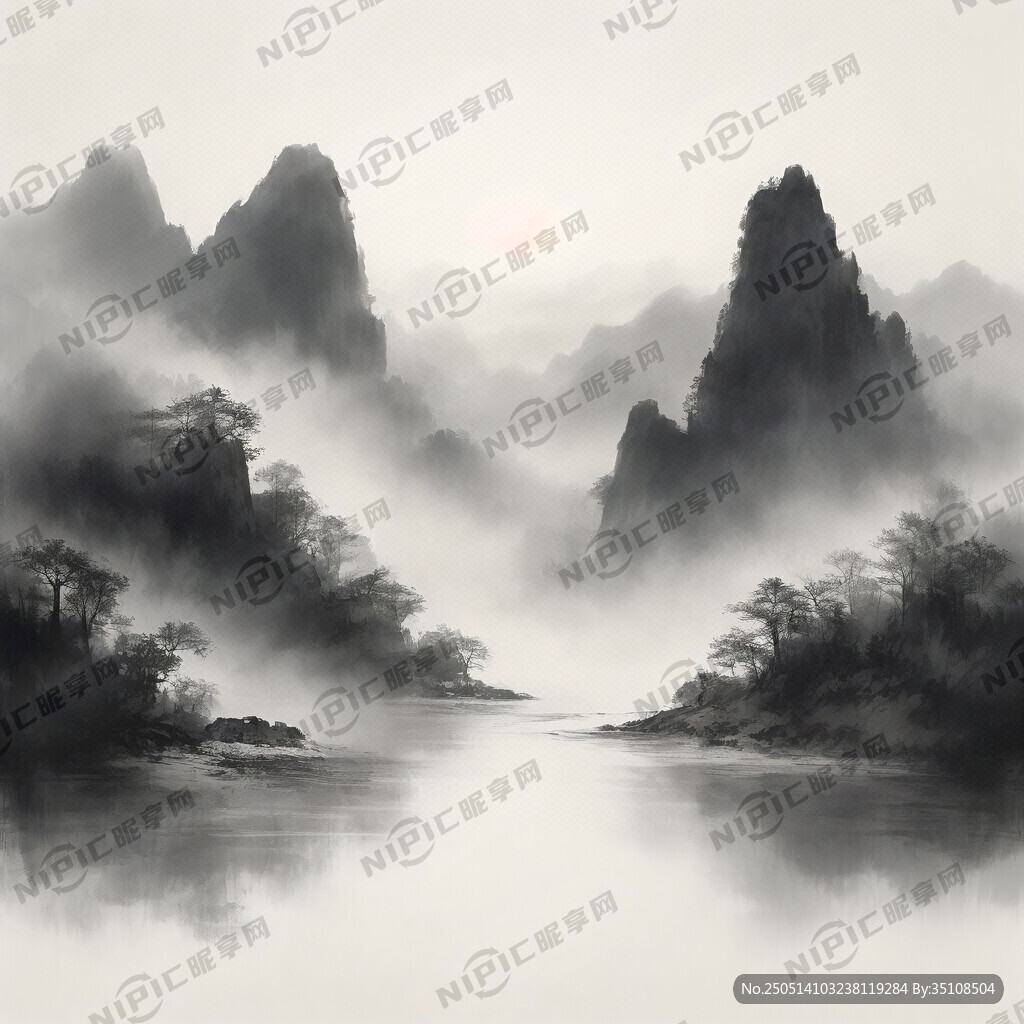 山谷 中国风 中国画 山水