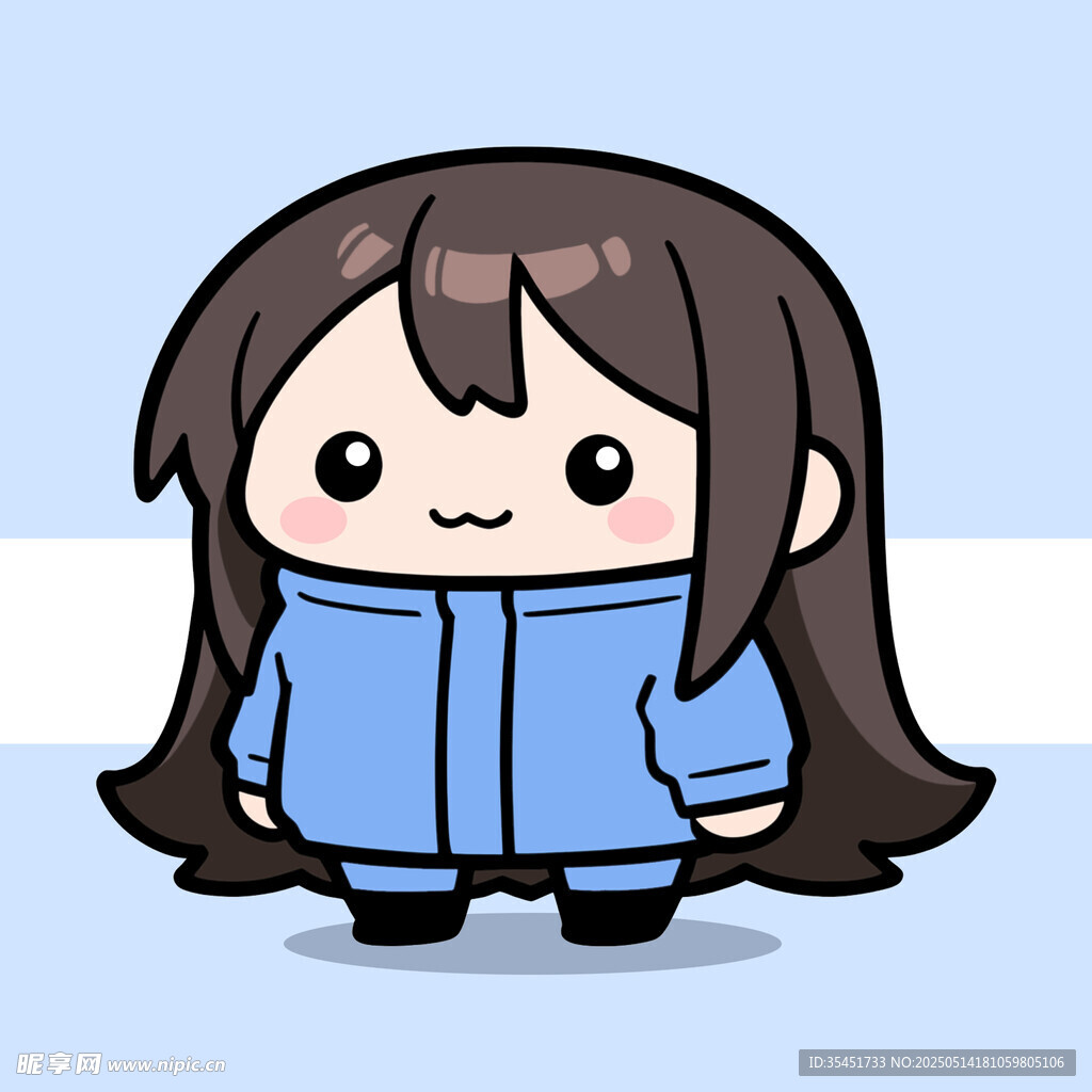穿蓝外套的卡通长发女孩