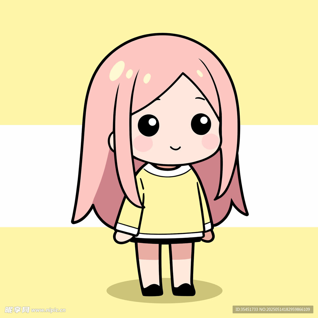 粉色长发卡通女孩形象
