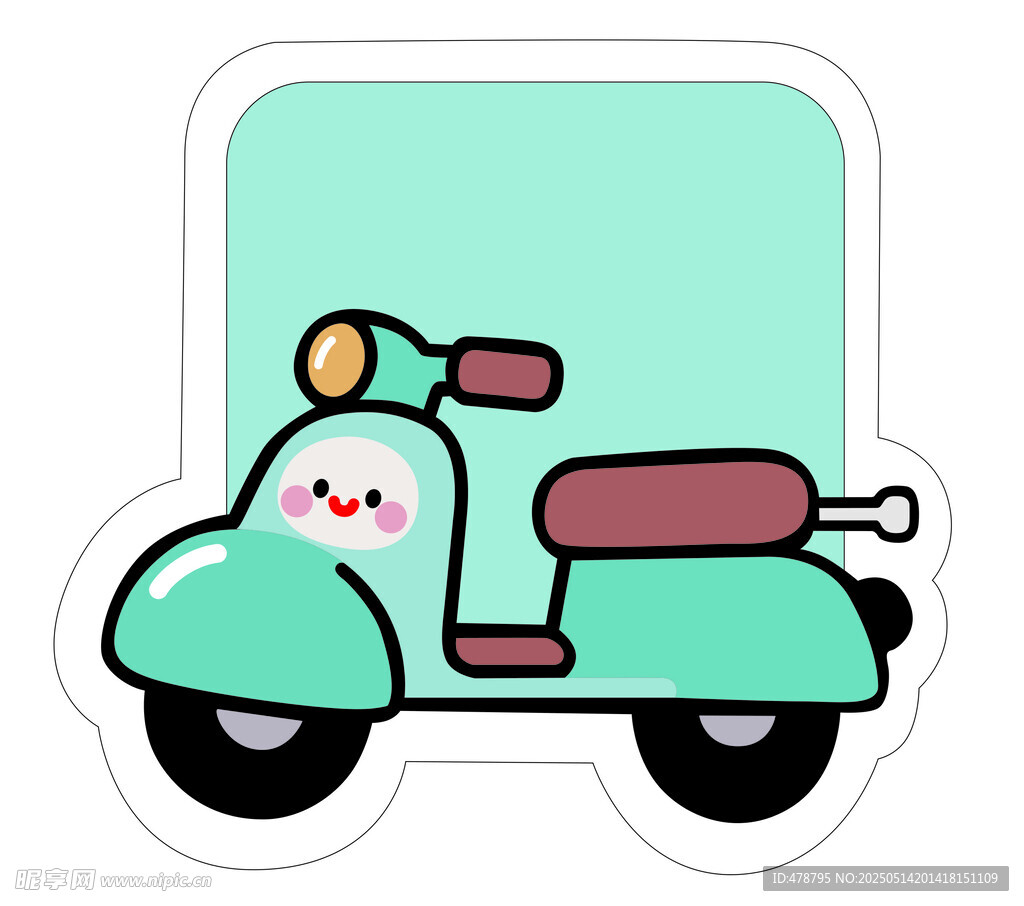 可爱绿色卡通小摩托贴纸