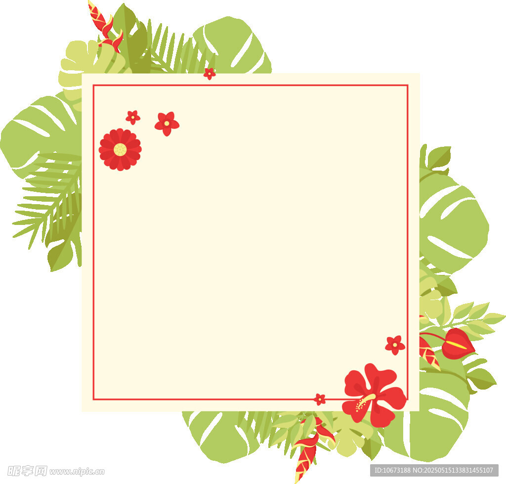 热带花卉绿叶边框模板
