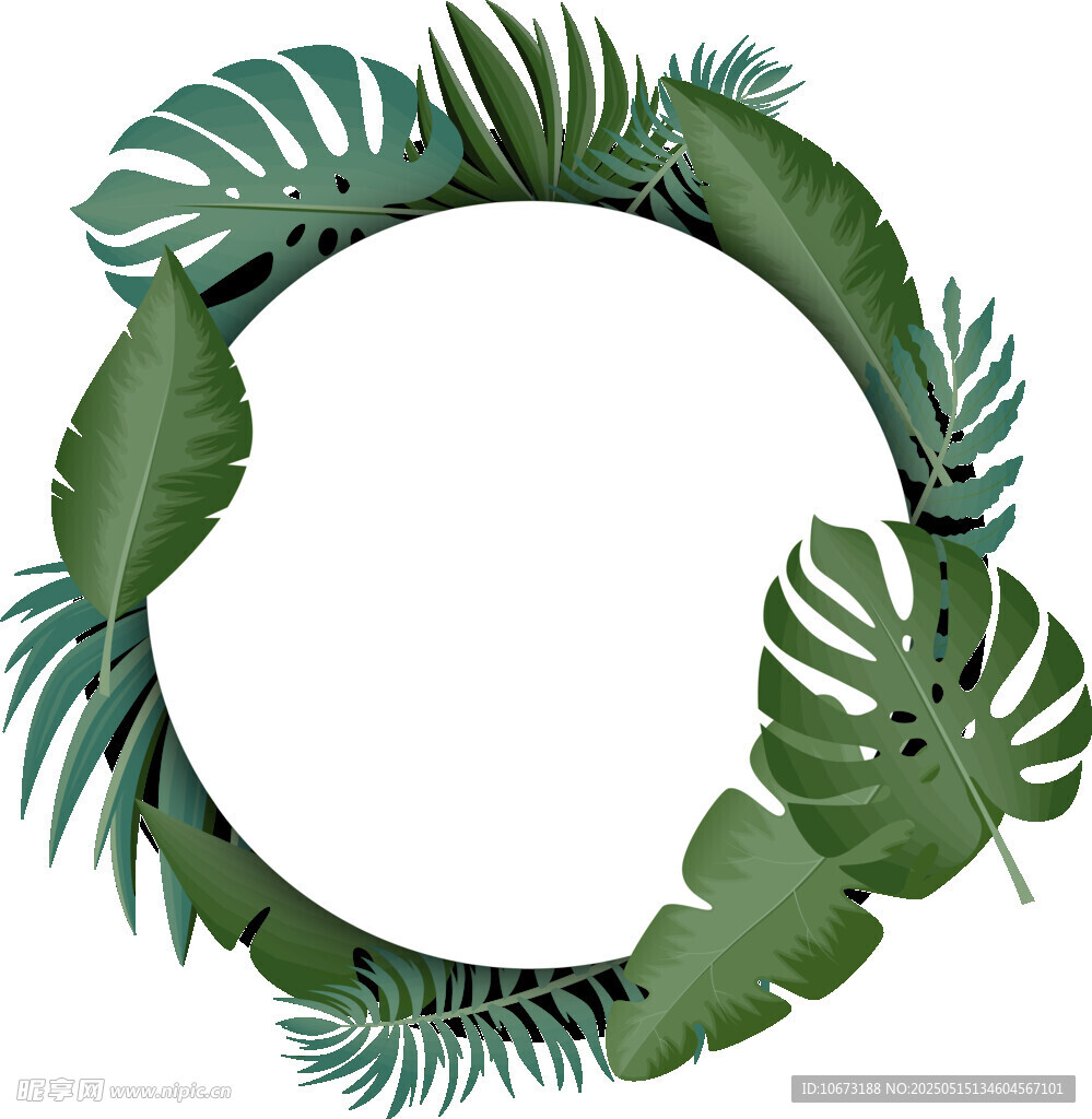 绿叶环绕的圆形植物边框