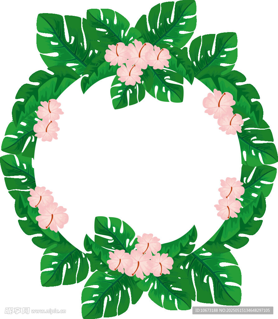 绿叶粉花装饰花环