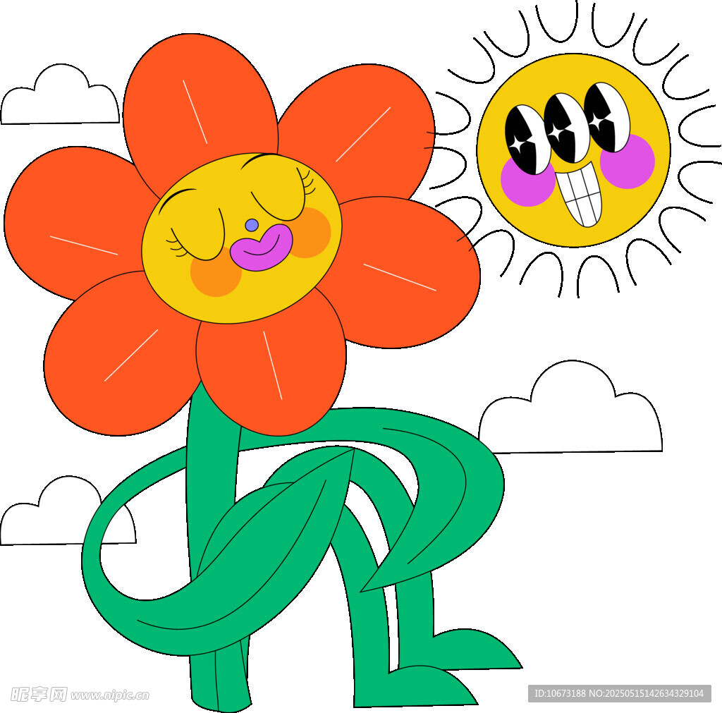 可爱花朵与笑脸太阳插画
