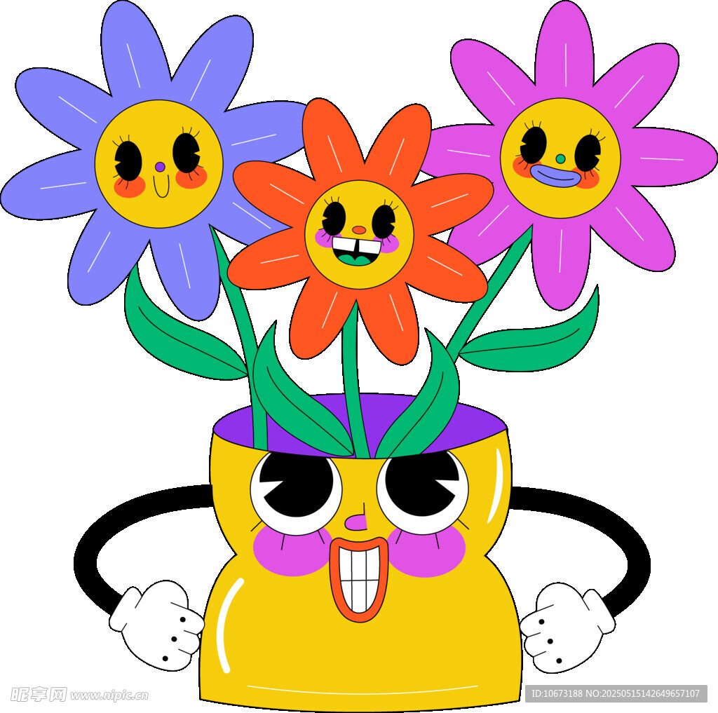 卡通笑脸花朵与搞怪花盆