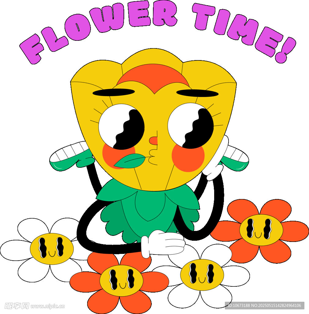 花朵时光卡通角色插画
