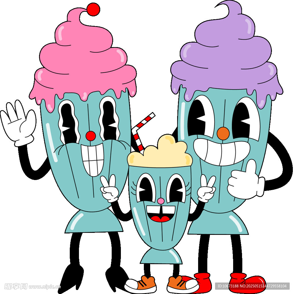 可爱冰淇淋卡通角色组合