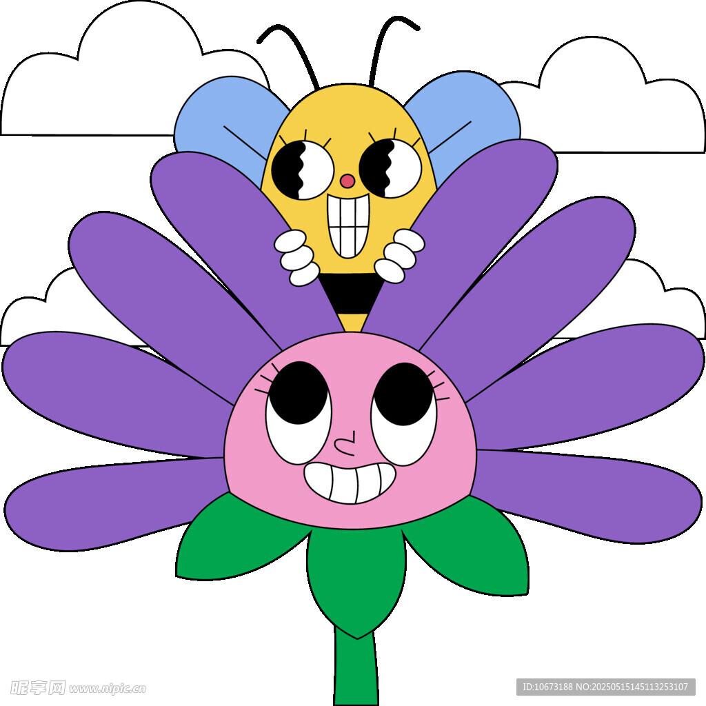 蜜蜂停在笑脸花朵上