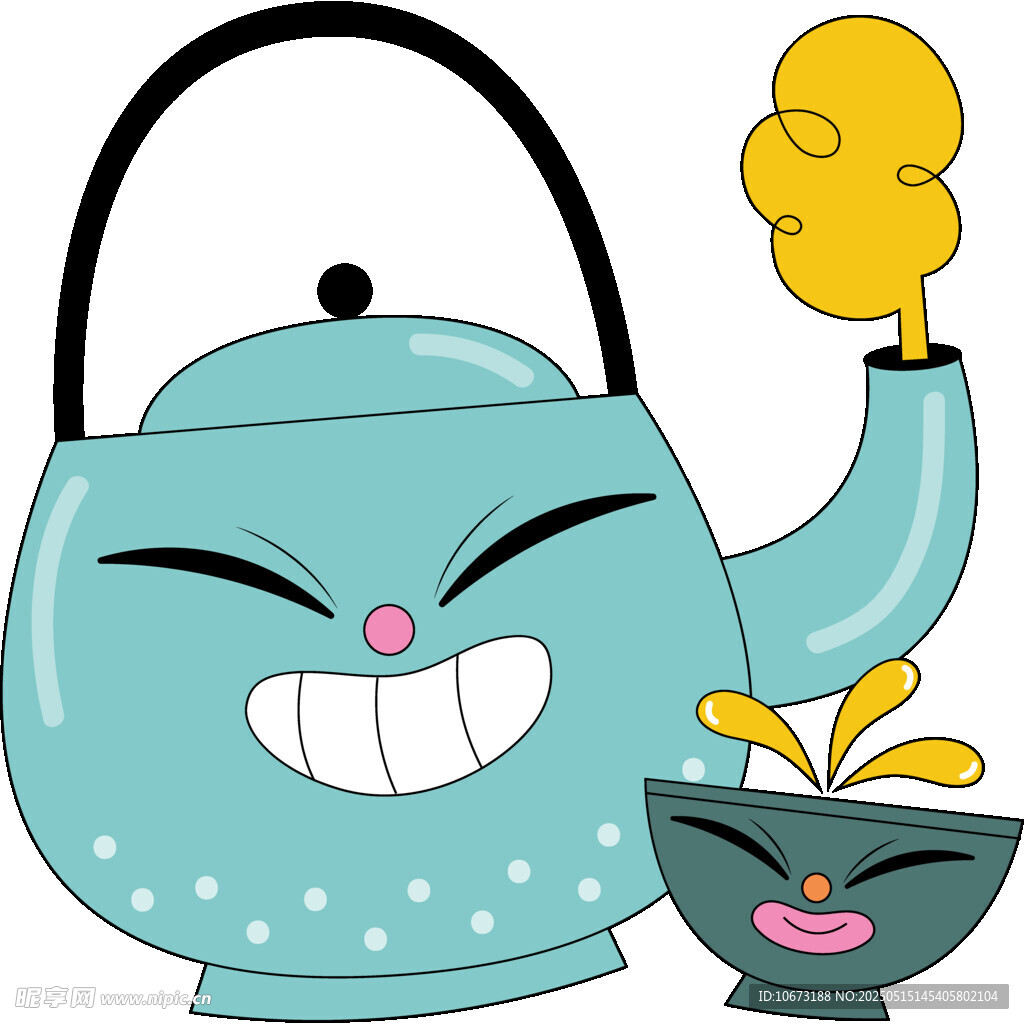 可爱茶壶与碗的趣味互动