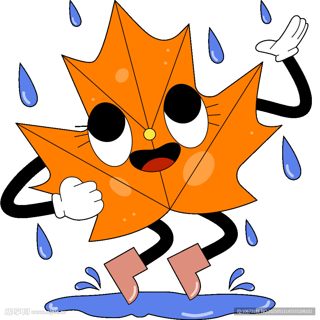 枫叶雨中欢快踏水