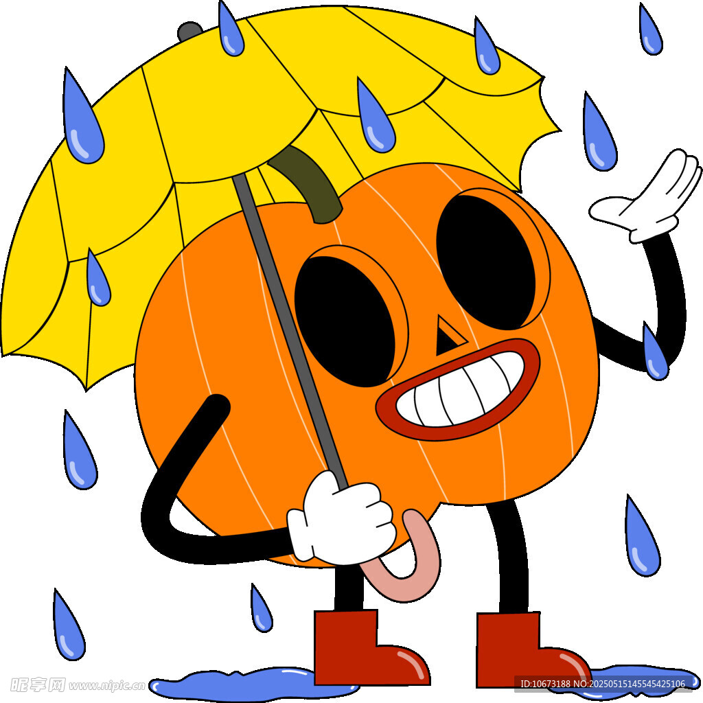撑伞南瓜在雨中欢乐起舞