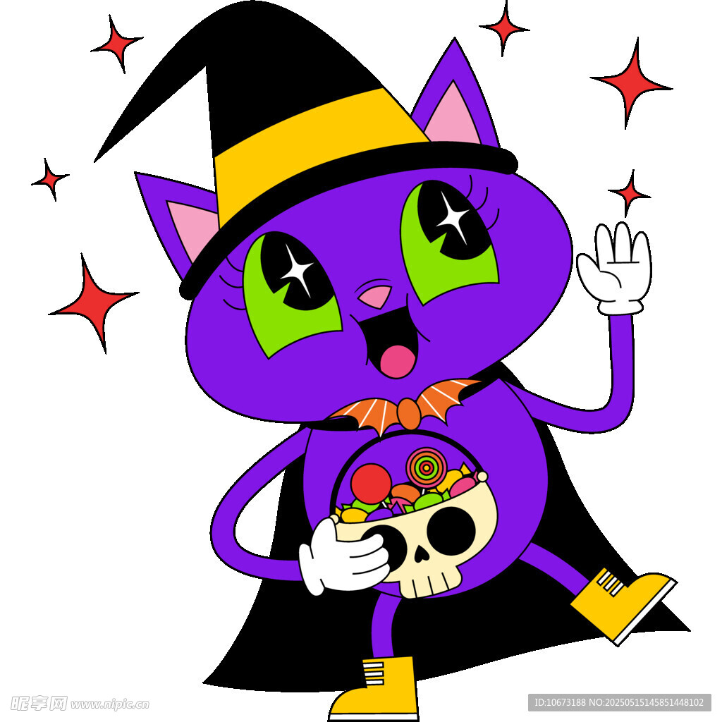紫色魔法猫手持糖果