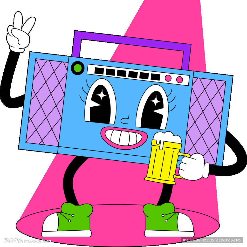 卡通收音机形象欢乐举杯